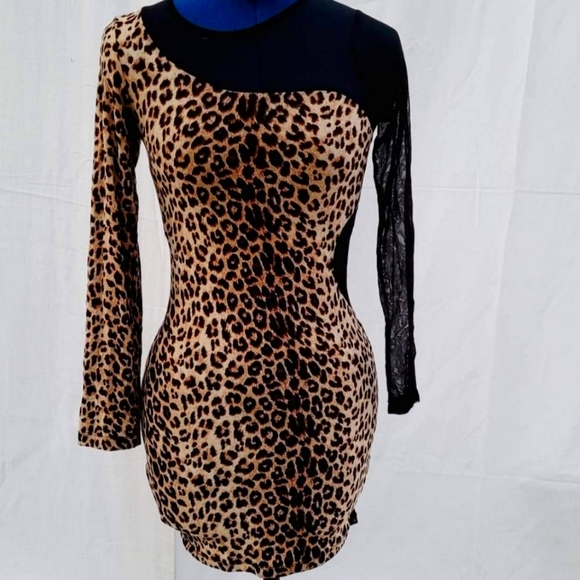 Black leopard long sleeve dress - Picture 1 of 4